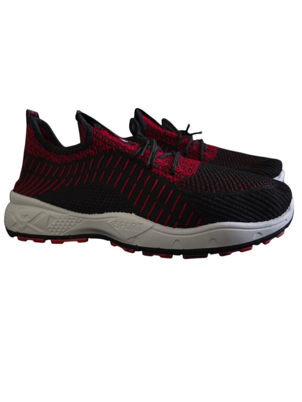 Mens Black Red Knit Running Shoes Size 43 Lightweight Athletic Sneakers NWOB.